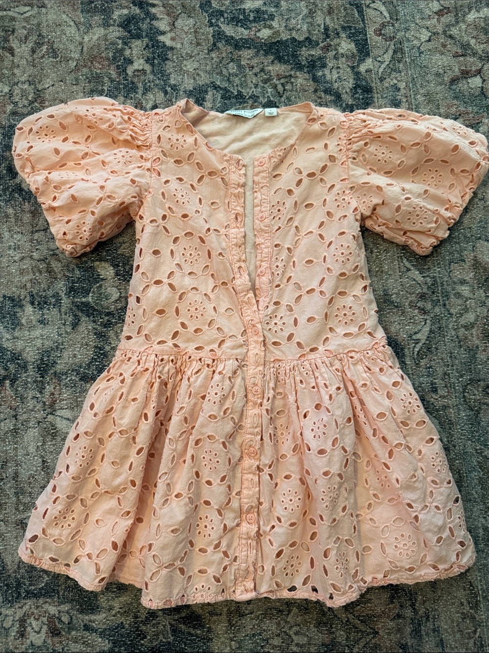 Janie and Jack Peach Eyelet Puff-Sleeve Dress